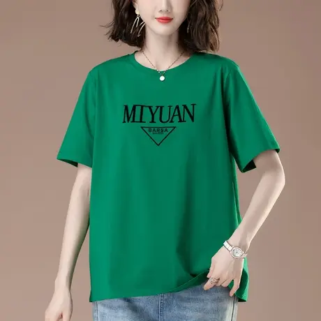 短袖T恤女夏季新款宽松加肥加大码女装中年妈妈休闲纯棉显瘦体恤商品大图