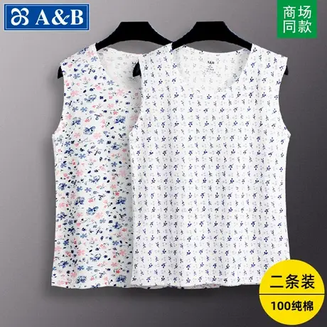 AB老年人睡衣夏女士纯棉背心宽松大码全棉中老年无袖奶奶打底汗衫商品大图