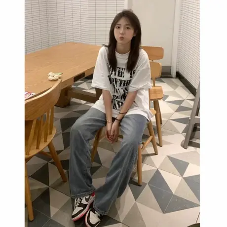 100%美式潮牌字母纯棉短袖t恤女2025新款设计感小众高街半袖上衣商品大图