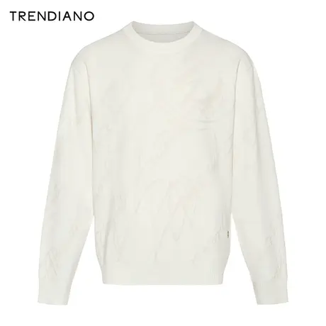 TRENDIANO官方字母提花绵羊毛圆领宽松毛织衫男2023新款冬季商品大图