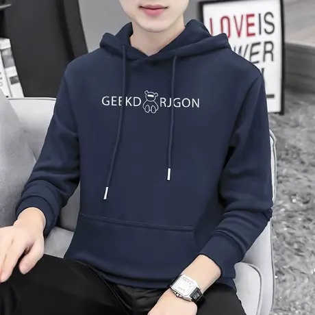 男士卫衣2023新款秋冬季加绒加厚长袖带帽衫潮牌小熊连帽外套宽松商品大图