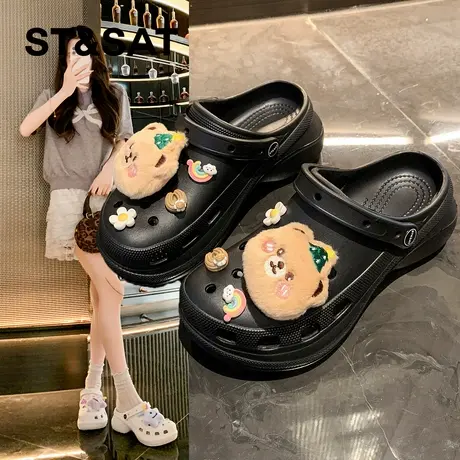 星期六超火毛绒洞洞鞋女款2025新款厚底增高防滑防臭包头拖鞋外穿图片