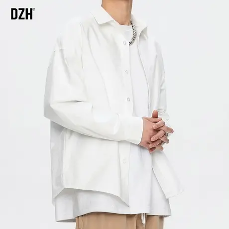 男士美式纯色白衬衫男春秋款纯棉长袖衬衣痞帅上衣外套2025年新款图片