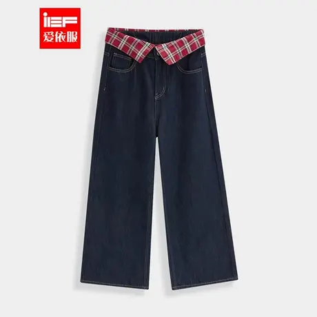IEF/爱依服裤子2025秋季新款美式时尚小众设计感百搭牛仔阔腿裤图片