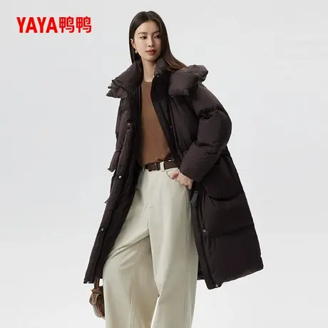 鸭鸭品牌羽绒服女冬季新品中长款过膝加厚极寒保暖连帽宽松外套YZ商品大图