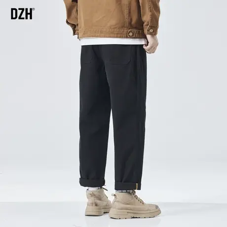 男士黑色工装裤子男直筒秋季男裤2023新款阔腿裤春秋纯棉休闲长裤商品大图