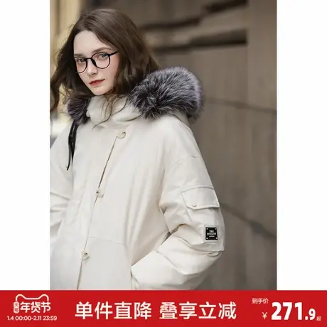 唐狮2026冬季女连帽毛领短款派克棉衣简约时尚高级感好看流行百搭商品大图