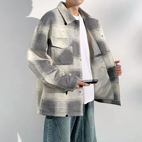 唐狮秋季新款格子外套男休闲港风高级防风男士夹克今年流行爆款TU商品大图