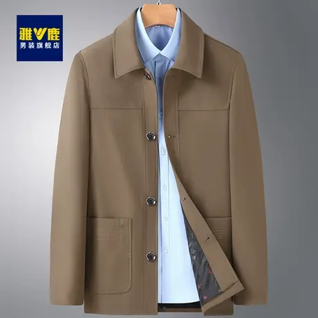 雅鹿男士风衣2023春秋新款英伦绅士中长款中老年爸爸装翻领外套男商品大图