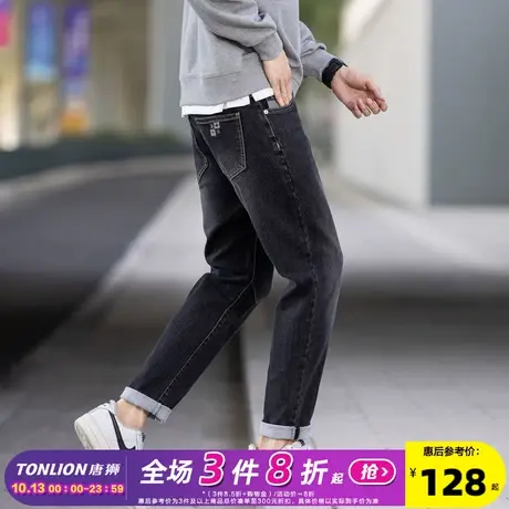 唐狮23秋季新款弹力牛仔裤男修身小脚裤个性时尚经典潮流裤子男图片