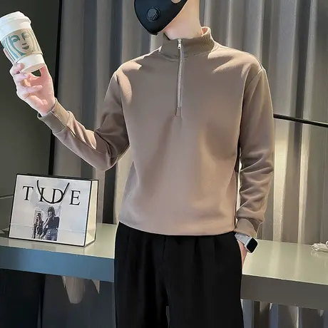 半拉链套头卫衣潮牌春秋in纯色潮流简约高级感长袖打底t恤衫上衣图片