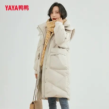 【双十一预售】鸭鸭羽绒服女中长款2023年秋冬新连帽韩版过膝外套商品大图