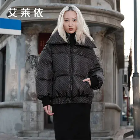 艾莱依羽绒服女2022冬季新款泡芙印花短款鹅绒高级感小众剪裁外套图片
