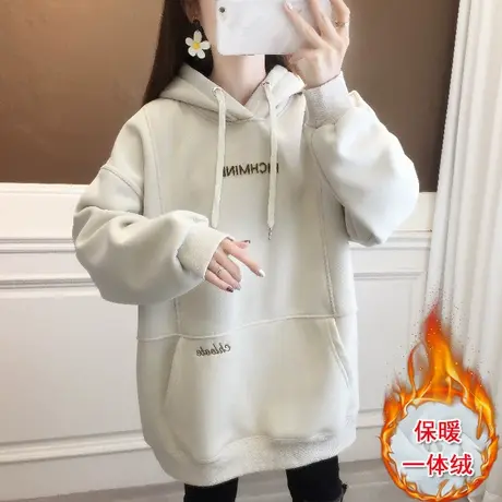 秋冬加绒卫衣女2023新款时尚洋气百搭爆款宽松连帽上衣外套慵懒风图片
