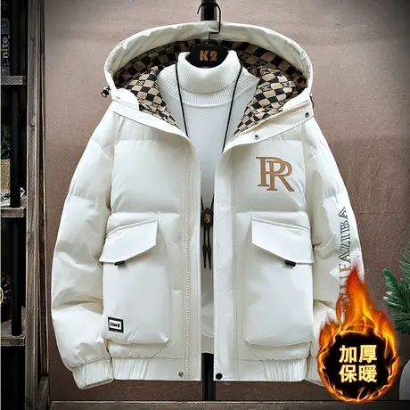 冬季潮牌连帽羽绒棉衣男加厚潮流宽松棉服外套青少年帅气保暖袄子图片