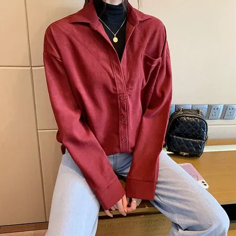 唐狮冬季假两件长袖衬衫女装法式上衣外套小清新白色气质设计感潮图片
