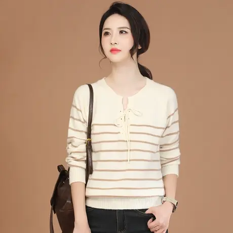 【11月16日8折上新】绑带设计感圆领条纹毛衣软糯慵懒套头上衣女商品大图