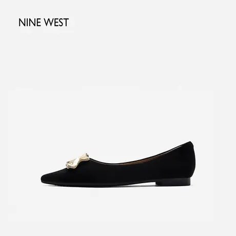 Nine West/玖熙金属饰扣气质秋新款尖头浅口羊反绒法式晚风单鞋女商品大图