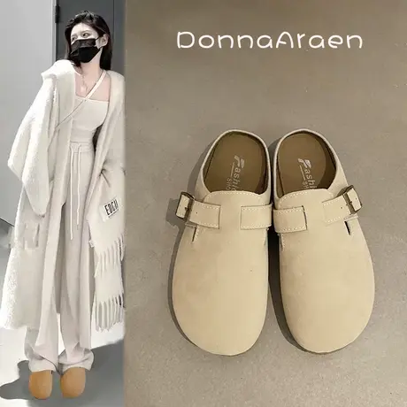 博肯鞋复古包头半拖鞋女外穿懒人单鞋2023春秋新款法式平底勃肯鞋图片