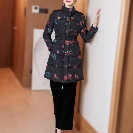 首尚格释中年妈妈羽绒服冬季女中长款2023新款印花色保暖冬装外套图片