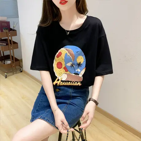 othermix 卡通印花短袖T恤女夏季休闲百搭圆领基础款上商品大图