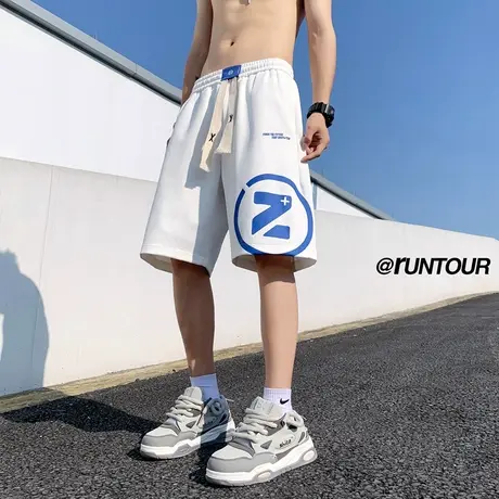华夫格潮流美式字母印花休闲短裤男夏季宽松健身运动大码五分裤子商品大图