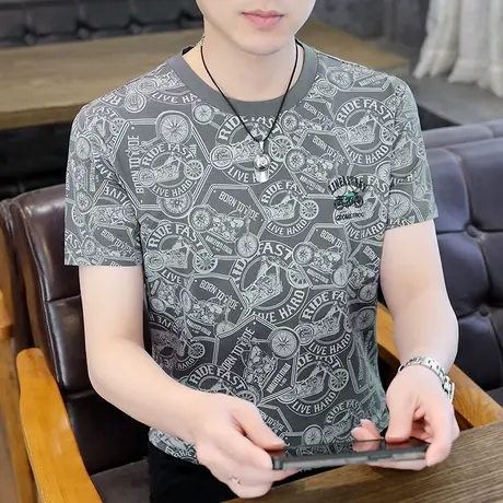 2023夏季新款半袖圆领纯棉宽松潮流男士上衣服短袖t恤男装ins正品商品大图