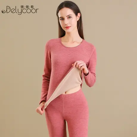 驼绒保暖内衣女加绒加厚纯色内搭秋衣秋裤羊羔绒男士圆领情侣套装图片