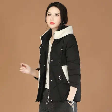 韩潮袭人连帽拼接摇粒绒棉衣棉服外套女2023冬季新款加厚保暖外套图片