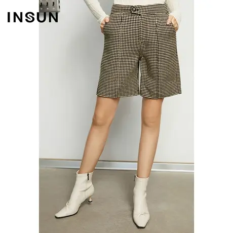 INSUN恩裳冬季减龄休闲羊毛直筒短裤商品大图