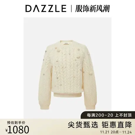 DAZZLE地素奥莱23春装新款复古纯羊毛立体装饰绞花针织衫毛衣上衣商品大图