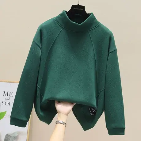 卫衣女春秋2023年新款高领加绒加厚宽松大码复古长袖保暖上衣外套图片