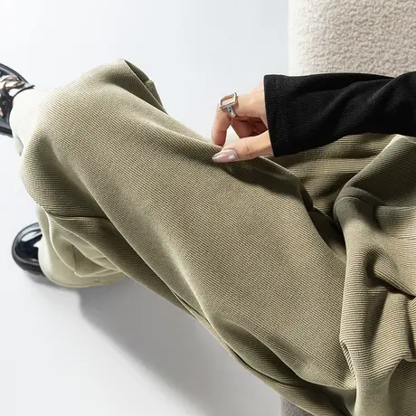 加绒阔腿裤女2024新款秋冬加厚裤子条绒裤针织女裤冬季休闲直筒裤商品大图