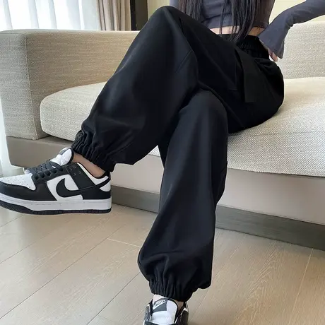 黑色阔腿裤女2024秋季新款窄版宽松休闲直筒裤高腰垂感拖地卫裤子商品大图