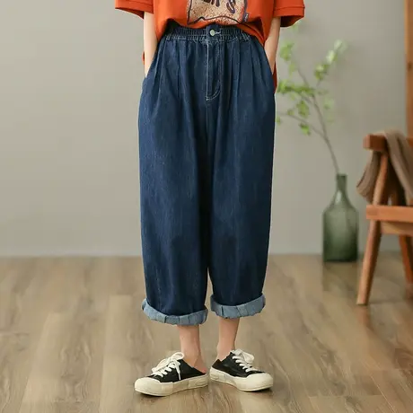 dza 高腰显瘦宽松直筒阔腿牛仔裤子女士春季百搭哈伦裤纯棉休闲裤图片