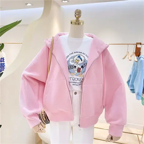 卫衣女春秋薄款2021新款韩版ins潮慵懒风bf宽松拉链开衫连帽外套商品大图