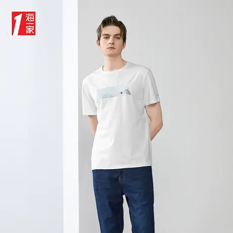 海一家清新印花短T夏季简约休闲舒适圆领短袖T恤男图片