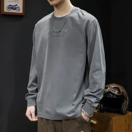 秋季长袖t恤男纯棉百搭潮牌宽松大码字母新款男士内搭打底衫春秋商品大图