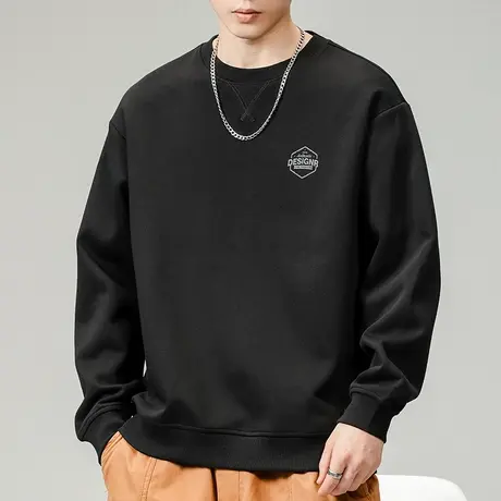 高端潮牌印花黑色圆领卫衣春秋款男士无帽套头潮牌长袖上衣服春季商品大图