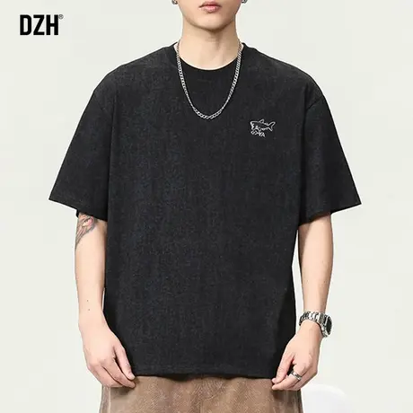 男士鲨鱼刺绣短袖t恤男夏季五分袖男装2023新款美式半袖体恤男款商品大图