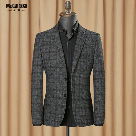 中年男士西服外套秋季新品韩版修身时尚格子休闲小西装男单西上衣图片