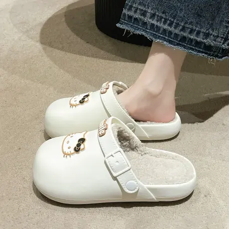 可爱KT猫包头棉拖鞋女2023秋冬新款厚底踩屎感加绒保暖外穿毛毛鞋商品大图