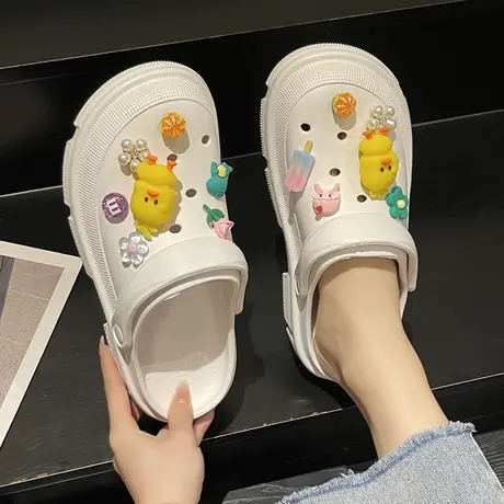 洞洞鞋女时尚可爱小黄鸭夏季新款防滑增高厚底外穿包头沙滩凉拖鞋商品大图