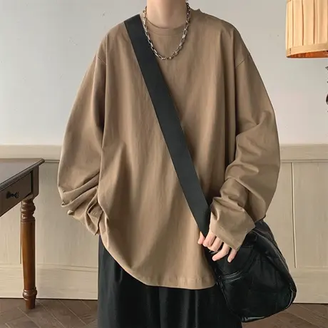 t恤男长袖春季简约风宽松休闲打底衫ins潮牌港风百搭上衣服图片