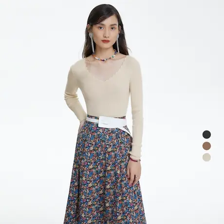 俪雅/LANCY商场同款新款长袖圆领针织衫女薄毛衣专柜正品奥莱商品大图
