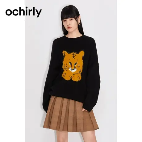 【呼呼严选专享】国风系列欧时力冬章仔中长羊毛新中式针织毛衣商品大图