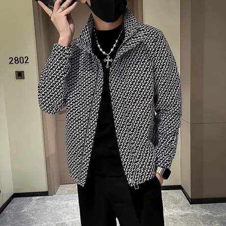 春秋季潮牌外套男休闲痞帅男装上衣2023新款褂子满印潮流百搭夹克商品大图