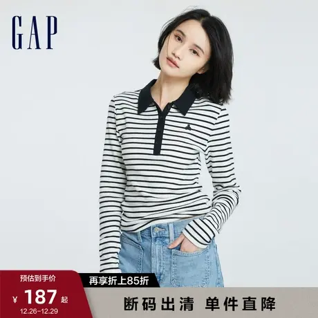 【断码优惠】女友T Gap女装早春罗纹弹力柔软长袖POLO衫756049图片