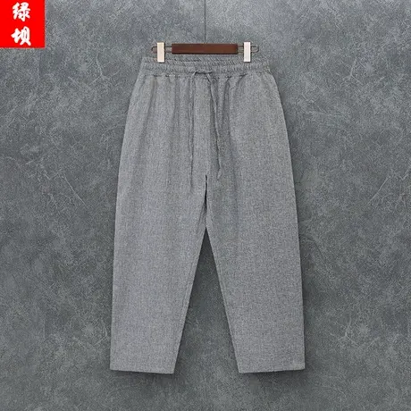 夏宽松男九分裤阔腿裤潮宽松青年加大码纯色休闲裤直筒9分裤薄款图片