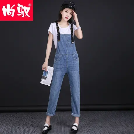 牛仔背带裤女2023春季新款复古优雅高腰宽松慵懒休闲显瘦九分裤子图片